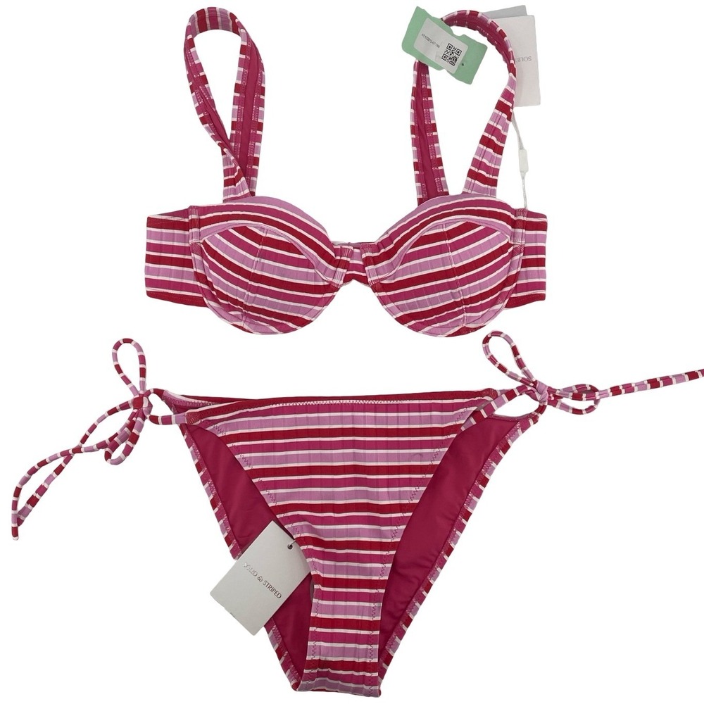 Solid & Striped Women's Bikini Set Lilo Iris Pink Multi Stripe Small
